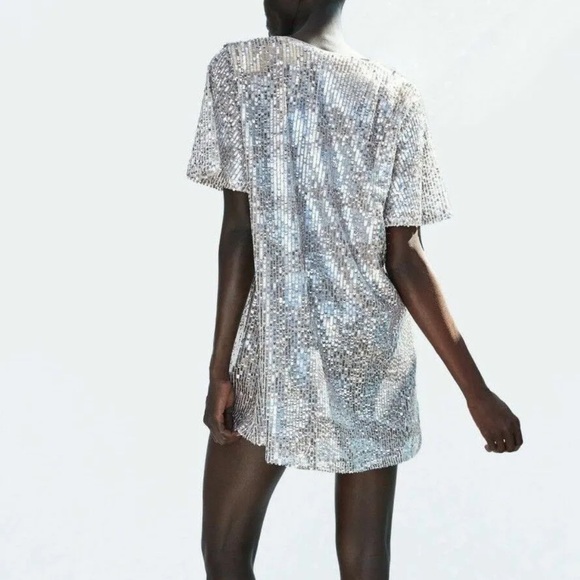 Zara Sequin V Neck Mini Dress - Picture 2 of 5
